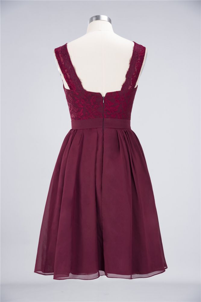MISSHOW offers A-Line Ruffles Chiffon Lace V-Neck Evening Party Dress Sleeveless Knee-Length Homecoming Dress at a good price from Misshow
