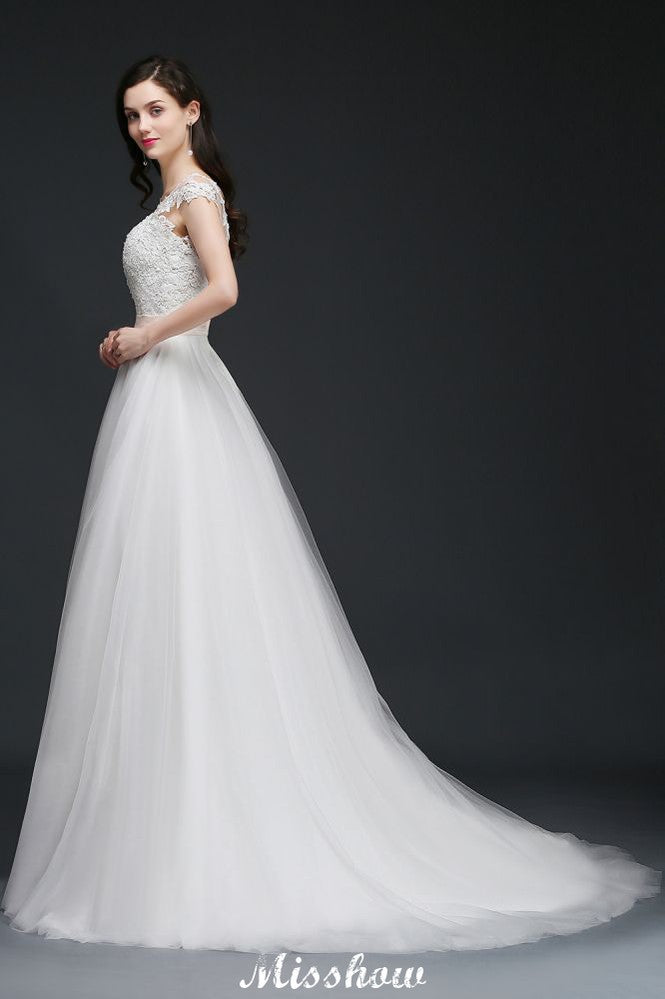 MISSHOW offers gorgeous White,Ivory Scoop party dresses with delicately handmade Lace,Ribbons in size 0-26W. Shop Floor-length prom dresses at affordable prices.