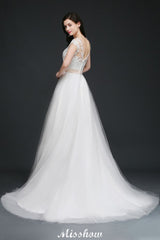 MISSHOW offers gorgeous White,Ivory Scoop party dresses with delicately handmade Lace,Ribbons in size 0-26W. Shop Floor-length prom dresses at affordable prices.