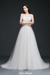 MISSHOW offers gorgeous White,Ivory Scoop party dresses with delicately handmade Lace,Ribbons in size 0-26W. Shop Floor-length prom dresses at affordable prices.
