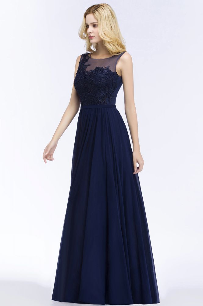 A-line Scoop Neck Bridesmaid Dress Chiffon Appliques Floor-Length Evening Maxi Gown Sleeveless | MISSHOW A-line Scoop Neck Bridesmaid Dress Chiffon Appliques Floor-Length Evening Maxi Gown Sleeveless | MISSHOW