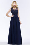 MISSHOW offers A-line Scoop Neck Bridesmaid Dress Chiffon Appliques Floor-Length Evening Maxi Gown Sleeveless at a good price from Misshow