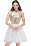 A-line Scoop Short Sequins White Cute Homecoming Dresses with Sequins