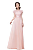 A-line Short Sleeve Chiffon Bridesmaid Dresses with Ribbon Bow Sash