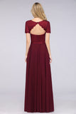 MISSHOW offers A-Line Short-Sleeves Floor-Length Bridesmaid Dress Chiffon Lace Round-Neck Evening Dress at a good price from 100D Chiffon,Lace to A-line Floor-length them. Lightweight yet affordable home,beach,swimming useBridesmaid Dresses.