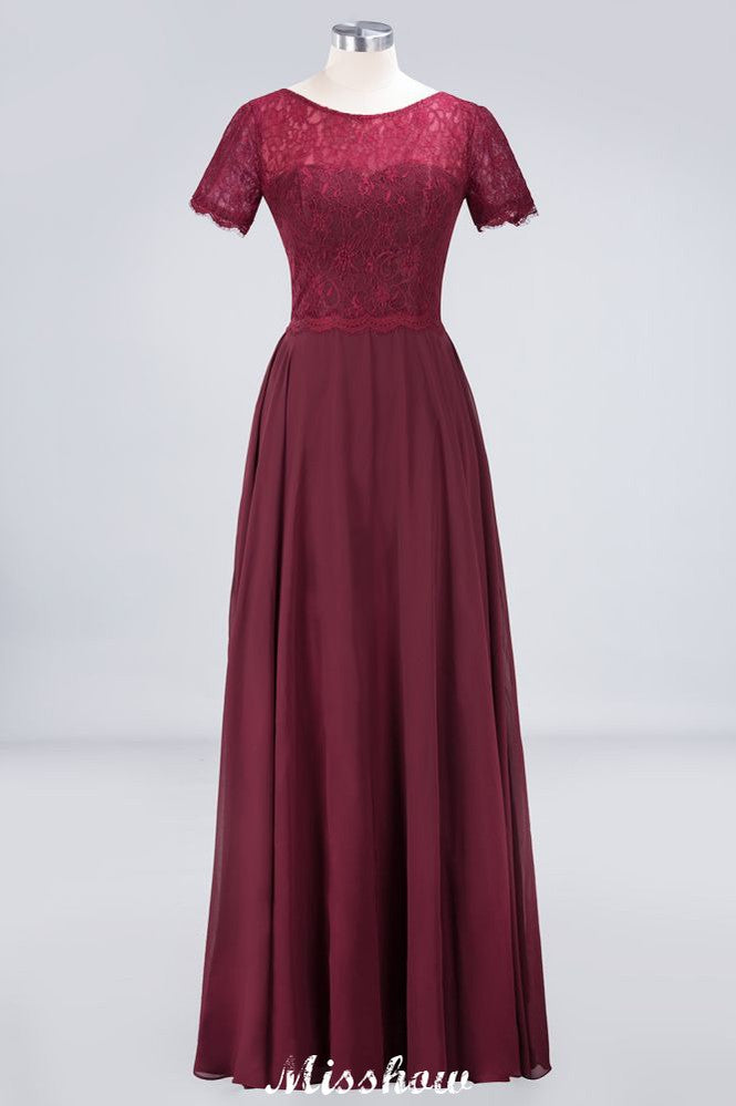 MISSHOW offers A-Line Short-Sleeves Floor-Length Bridesmaid Dress Chiffon Lace Round-Neck Evening Dress at a good price from 100D Chiffon,Lace to A-line Floor-length them. Lightweight yet affordable home,beach,swimming useBridesmaid Dresses.