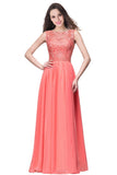 A-line Sleeveless Crew Floor-length Lace Top Chiffon Prom Dresses