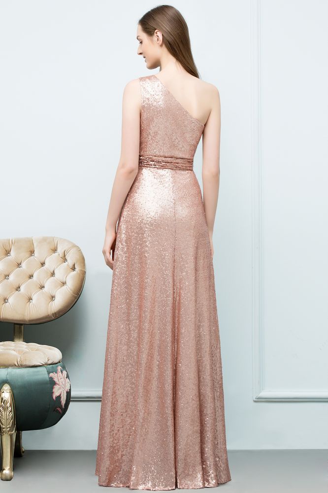 Looking for Prom Dresses,Evening Dresses in Sequined, A-line style, and Gorgeous Sequined work  MISSHOW has all covered on this elegant A-line Sleeveless Floor Length One-shoulder Sequins Prom Dresses.