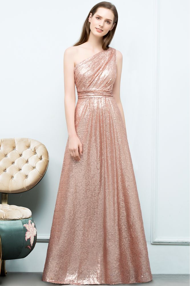 Looking for Prom Dresses,Evening Dresses in Sequined, A-line style, and Gorgeous Sequined work  MISSHOW has all covered on this elegant A-line Sleeveless Floor Length One-shoulder Sequins Prom Dresses.