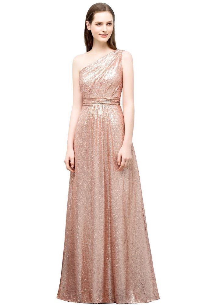Looking for Prom Dresses,Evening Dresses in Sequined, A-line style, and Gorgeous Sequined work  MISSHOW has all covered on this elegant A-line Sleeveless Floor Length One-shoulder Sequins Prom Dresses.