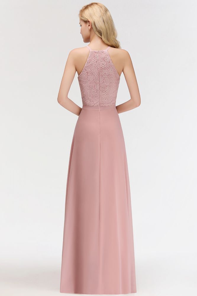 MISSHOW offers A-line Sleeveless Halter Long Lace Chiffon Bridesmaid Dress at a good price from Dusty Rose,Burgundy,Dark Navy,100D Chiffon to A-line Floor-length them. Stunning yet affordable Sleeveless Bridesmaid Dresses.