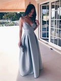 A-Line Spaghetti Straps Sleeveless Floor-Length With Ruffles Satin Prom Dresses