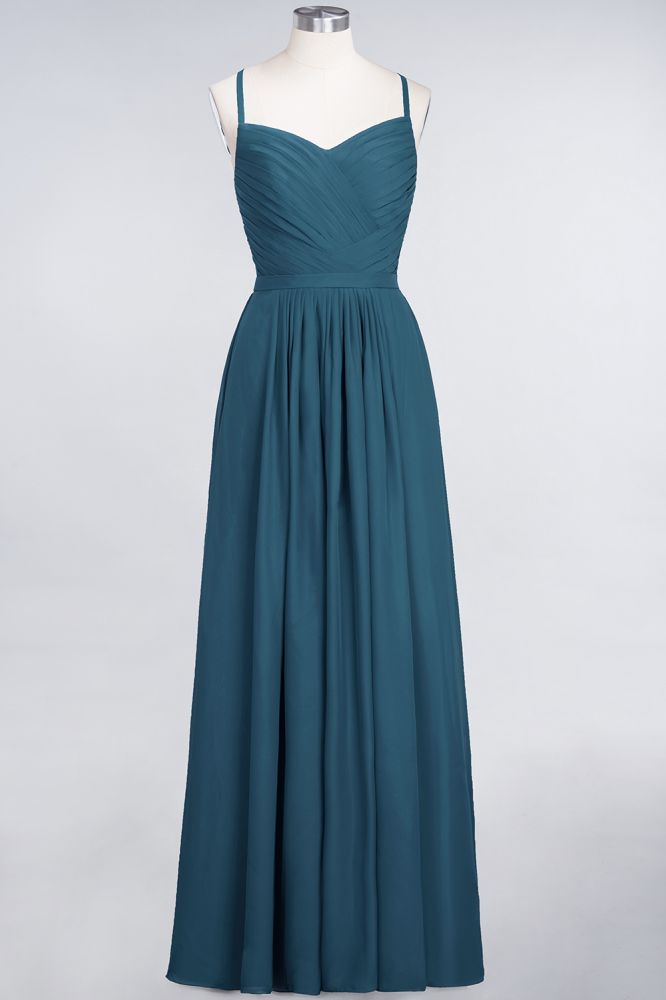 A-Line Spaghetti-Straps Sweetheart Sleeveless Bridesmaid Dress Ruffles Chiffon Evening Maxi Gown | MisShow A-Line Spaghetti-Straps Sweetheart Sleeveless Bridesmaid Dress Ruffles Chiffon Evening Maxi Gown | MisShow