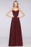 A-Line Spaghetti-Straps Sweetheart Sleeveless Bridesmaid Dress Ruffles Chiffon Evening Maxi Gown