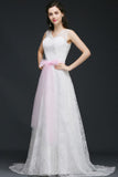 A-line Straps White Wedding Dress With Bowknot