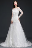 This elegant Bateau Tulle wedding dress with Lace could be custom made in plus size for curvy women. Plus size Long Sleeves A-line bridal gowns are classic yet cheap.