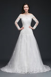 A-line Sweep-train Ivory Wedding Dress with Lace