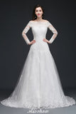 This elegant Bateau Tulle wedding dress with Lace could be custom made in plus size for curvy women. Plus size Long Sleeves A-line bridal gowns are classic yet cheap.