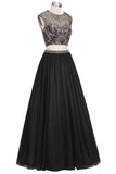 A-line Two-piece Floor Length Sleeveless Plus Size Crystals Patterns Prom Dresses