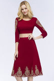 MISSHOW offers A-line Two-piece Plus Size Tea Length Long Sleeves Appliques Homecoming Dresses at a cheap price from Burgundy, Stretch Satin to A-line,Two Pieces Tea-length hem. Stunning yet affordable 3/4-Length Sleeves Prom Dresses,Homecoming Dresses.