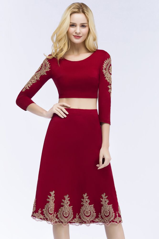 MISSHOW offers A-line Two-piece Plus Size Tea Length Long Sleeves Appliques Homecoming Dresses at a cheap price from Burgundy, Stretch Satin to A-line,Two Pieces Tea-length hem. Stunning yet affordable 3/4-Length Sleeves Prom Dresses,Homecoming Dresses.