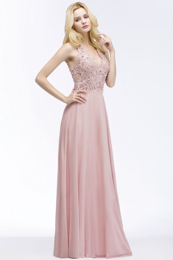 MISSHOW offers A-line V-neck Appliques Chiffon Evening Maxi Dresses Sleeveless Bridesmaid Dress at a good price from Blushing Pink,Dusty Rose,Burgundy,Dark Navy,Silver,Dark Green,30D Chiffon to A-line Floor-length them. Stunning yet affordable Sleeveless Bridesmaid Dresses.