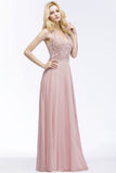 A-line V-neck Appliques Chiffon Evening Maxi Dresses Sleeveless Bridesmaid Dress