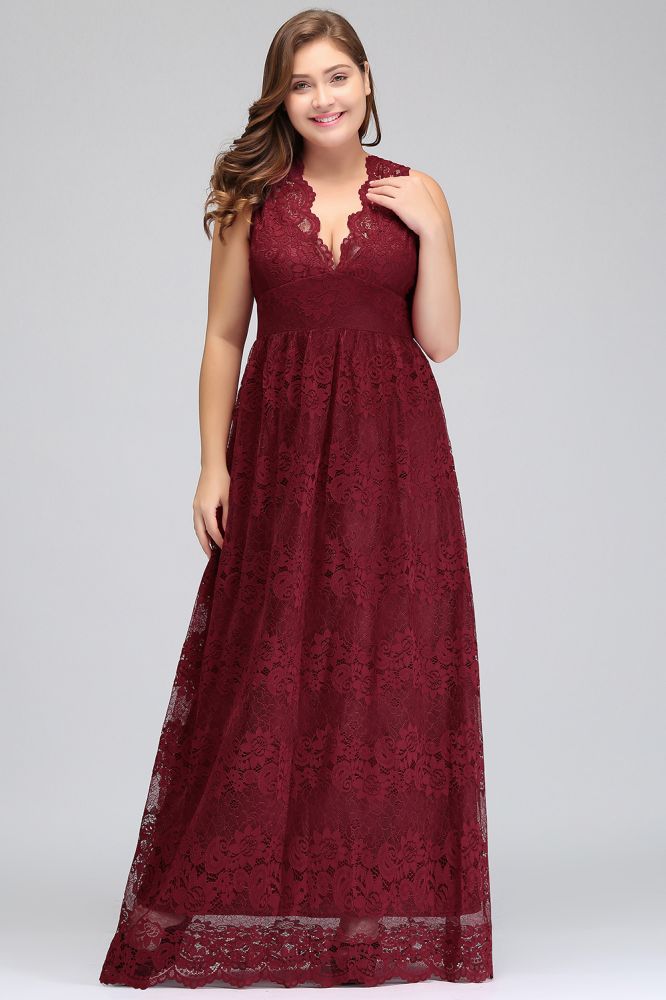 MISSHOW offers gorgeous Burgundy V-neck party dresses with delicately handmade Lace in size 0-26W. Shop Floor-length prom dresses at affordable prices.