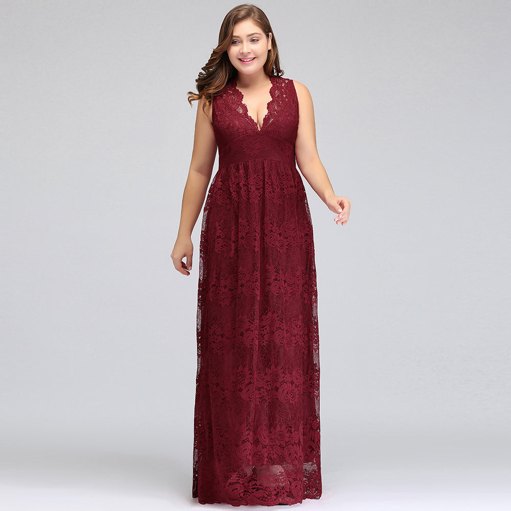 MISSHOW offers gorgeous Burgundy V-neck party dresses with delicately handmade Lace in size 0-26W. Shop Floor-length prom dresses at affordable prices.