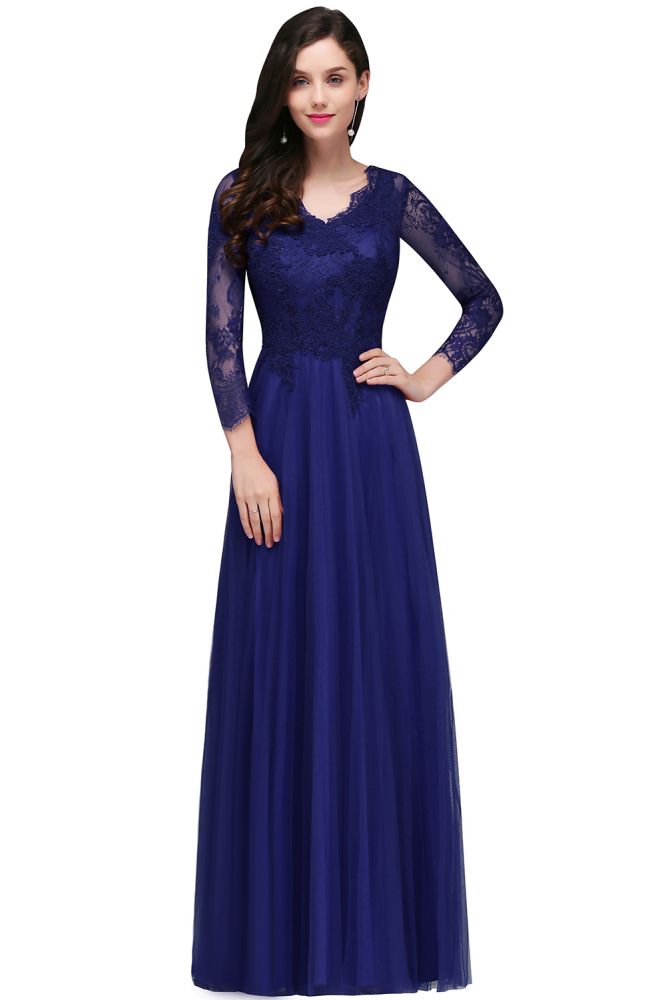 MISSHOW offers gorgeous Regency,Royal Blue,Black,Dark Green V-neck party dresses with delicately handmade Lace in size 0-26W. Shop Floor-length prom dresses at affordable prices.