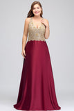 A-Line V-neck Plus size Long Sleeveless Evening Dresses with Appliques