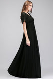 MISSHOW offers A-line V-neck Short Sleeves Long Black Chiffon Bridesmaid Dress at a good price from Black,100D Chiffon to A-line Floor-length them. Stunning yet affordable Short Sleeves Bridesmaid Dresses.