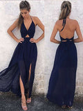 A-Line V-neck Sleeveless Floor-Length With Ruched Chiffon Prom Dresses