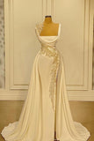 A-Line Wide Straps Square Neckline Beading Prom Dress With Side Slit-misshow.com