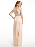 A-Line/Elegant Bateau Beading Sleeveless Chiffon Floor-Length Prom Dresses