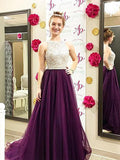 A-Line/Elegant Bateau Sleeveless Beading Tulle Prom Dresses