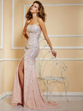 A-Line/Elegant Beading Strapless Sleeveless Long Chiffon Prom Dresses