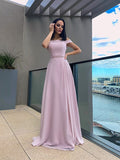 A-Line/Elegant Chiffon Beading Straps Sleeveless Floor-Length Prom Dresses