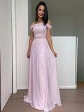 A-Line/Elegant Chiffon Beading Straps Sleeveless Floor-Length Prom Dresses