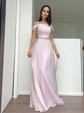 A-Line/Elegant Chiffon Beading Straps Sleeveless Floor-Length Prom Dresses
