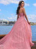 A-Line/Elegant Chiffon Ruched Spaghetti Straps Sleeveless Prom Dresses