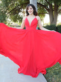 A-Line/Elegant Chiffon Spaghetti Straps Ruffles Sleeveless Floor-Length Prom Dresses