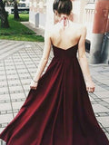 A-Line/Elegant Halter Sleeveless Floor-Length Applique Elastic Woven Satin Prom Dresses