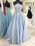 A-Line/Elegant Halter Sleeveless Floor-Length Satin Prom Dresses