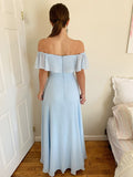 A-Line/Elegant Off-the-Shoulder Beading Chiffon Floor-Length Sleeveless Prom Dresses