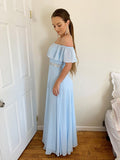 A-Line/Elegant Off-the-Shoulder Beading Chiffon Floor-Length Sleeveless Prom Dresses