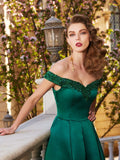 A-Line/Elegant Off-the-Shoulder Sequin Sleeveless Satin Floor-Length Prom Dresses