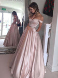 A-Line/Elegant Off-the-Shoulder Sleeveless Floor-Length Satin Prom Dresses