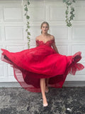 A-Line/Elegant Off-the-Shoulder Tulle Applique Sleeveless Floor-Length Prom Dresses