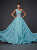 A-Line/Elegant One-Shoulder Sleeveless Ruffles Long Chiffon Prom Dresses